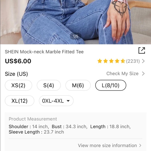 SHEIN Mock-neck Marble Fitted Tee - Picture 4 of 8